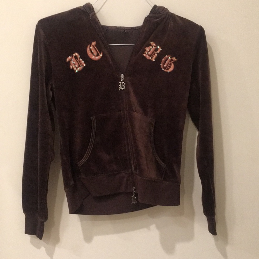 BCBG HOODED BROWN ZIP UP SWEATER